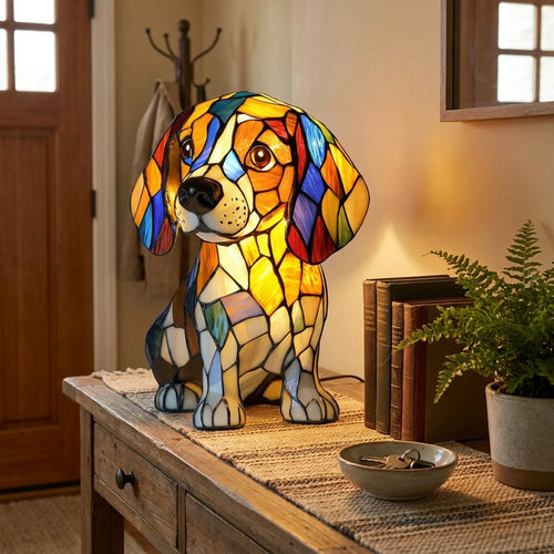 Vintage Beagle Dog Resin Stained Glass Style Lamp