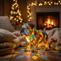 Vintage English Bulldog Dog Resin Stained Glass Style Lamp