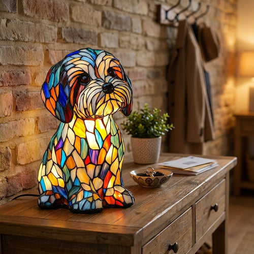 Maltipoo Puppy Resin Stained Glass Style Lamp