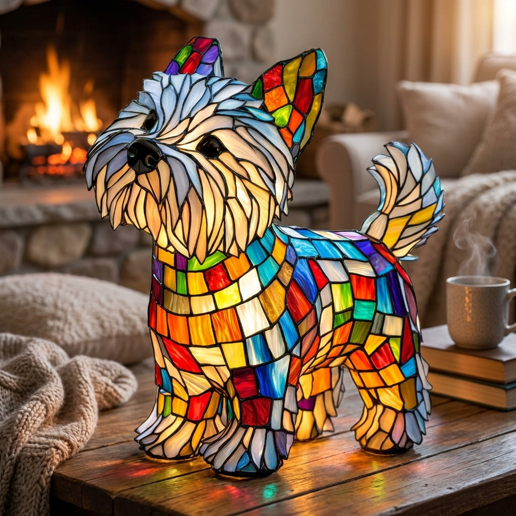 Westie Dog Resin Stained Glass Style Lamp