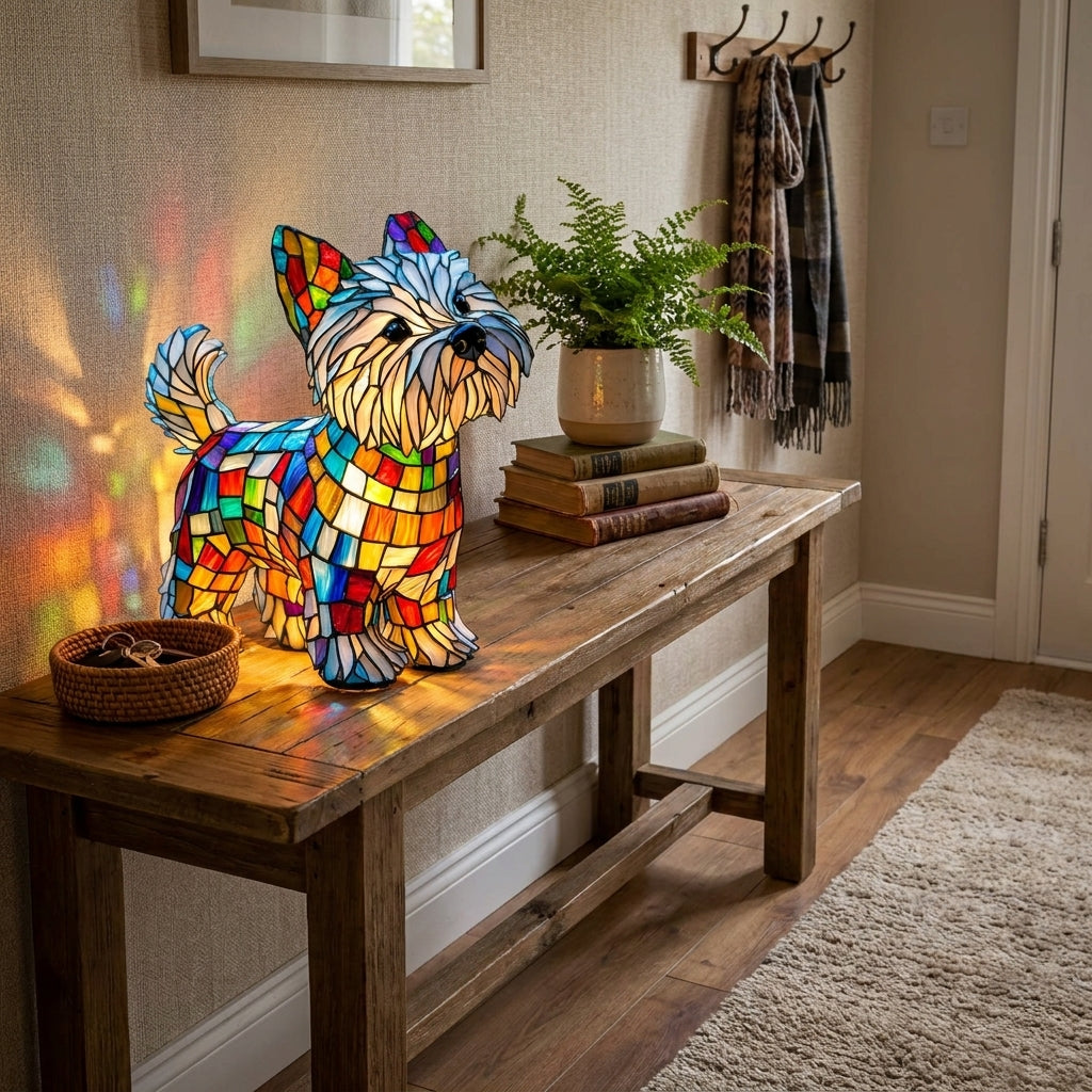 Westie Dog Resin Stained Glass Style Lamp